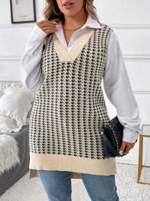 EMERY ROSE Áo len chui đầu dài không tay họa tiết răng sói thanh lịch giản dị cỡ lớn dành cho mùa đông, thích hợp đi làm, mua sắm, nghỉ dưỡng, ăn trưa, hẹn hò và tiệc tùng. - Nhiều màu - Xem 5