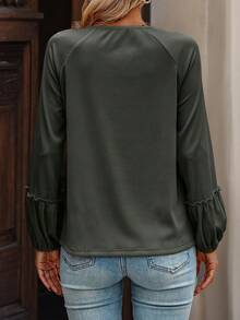 Women's Solid Color Pleated Casual Long Sleeve T-Shirt, Spring Autumn