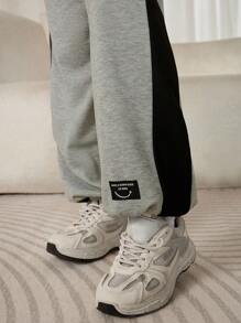 Mulvari Pantaloni casual pentru femei, culoare contrastantă, cu mozaic, design simplu