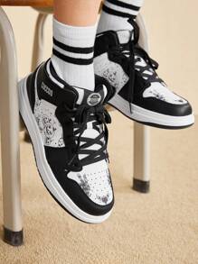 CUCCOO EASI Nuovi arrivi - Sneakers casual alla moda con blocchi di colore e lacci, Scarpe da donna a tema zucche di Ognissanti - Bianco e nero - Visualizzare 2