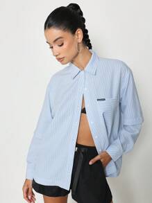 SUMWON WOMEN Street Double Layer Pinstripe Shirt With Embroidered Design