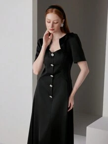 SHEIN Belle Solid Tube Formal Dress - Black - View 4