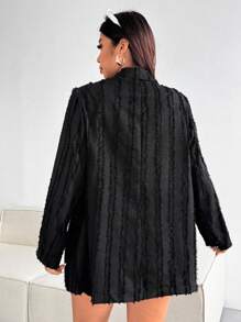 Calvaya Plus Size Women Textured Lapel Collar Long Sleeve Loose Blazer Jacket, Spring Autumn - Black - View 2