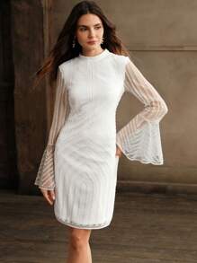 Anewsta Women's New Arrival Long Sleeve Sequins Embellished Dress