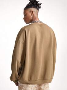 Manfinity VCAY Men Loose Fit Crew Neck Long Sleeve Pullover Sweatshirt, For Fall Winter - Rust Brown - View 4