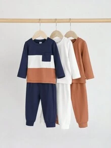SHEIN Bộ 6 món/Bộ quần áo thun dài tay cổ tròn túi màu đơn giản cho bé trai, phù hợp với mọi mùa - Nhiều màu - Xem 9