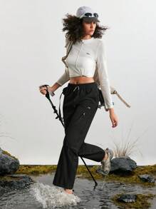 In My Nature Women's Outdoor Sports Water-Resistant Wide Leg Pants Hiking Women Clothes - Black - View 8