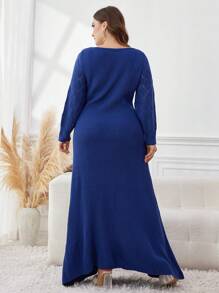 Mulvari 加大码纯色圆领优雅长袖毛衣裙，适合冬季