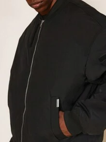 SUMWON Designer Bomber Jacket Oversized Athletic Streetwear Flight Jacket Varsity Style Number Back Print Ribbed Trim Autumn Winter Fashion Outerwear - Black - View 5