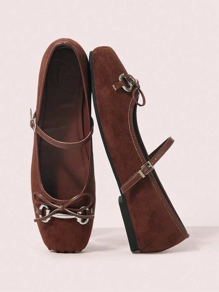 CUCCOO DOLLMOD Women's Outdoor Square Toe Flat Bowknot Accent Suede Slip-On Dress Shoes, Brown - Casual & Formal Wear