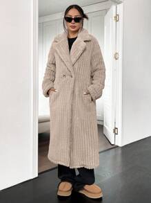 SHEIN EZwear 女士棕褐色蓬松夹克 - 卡其色 - 查看 2