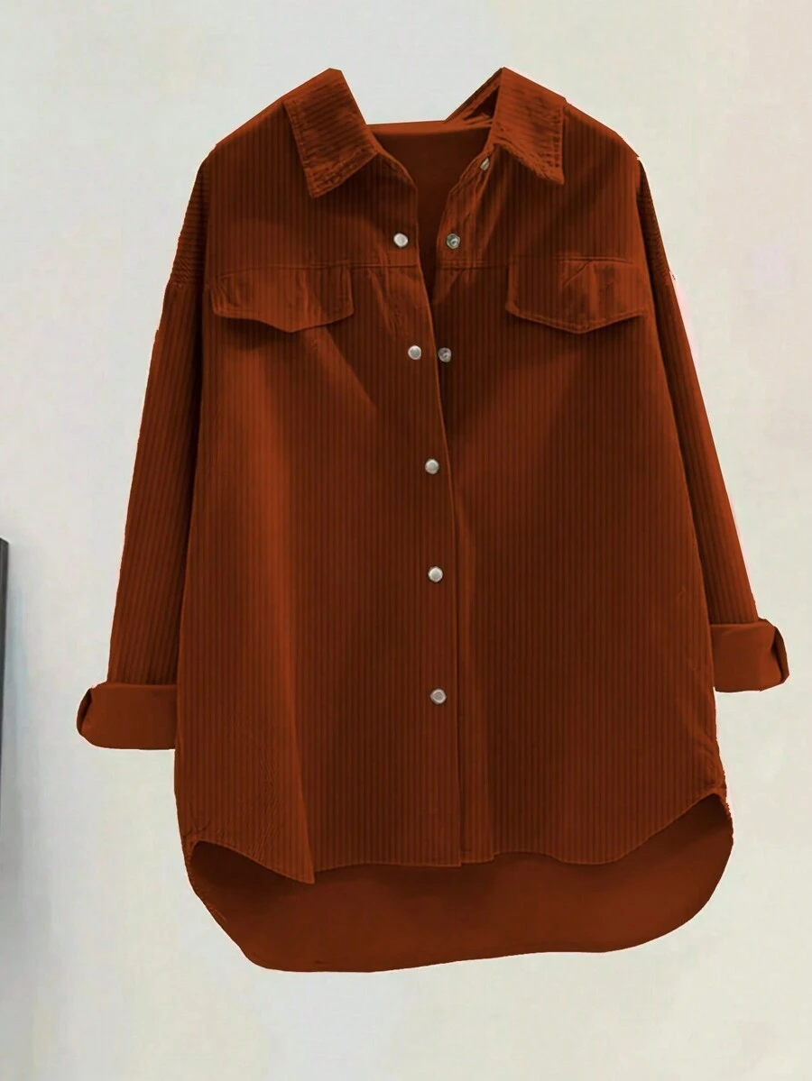 Women's Solid Color Drop Shoulder Long Sleeve Casual Shirt, Spring/Autumn,Long Sleeve Tops