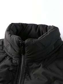 Manfinity 男式纯色前拉链休闲加垫背心，冬季 - 黑色 - 查看 6