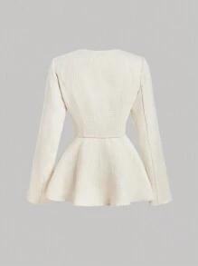 SHEIN MOD Apricot-Color Double Breasted Long Sleeve Ladies Elegant Ruffle Hem Jacket,Fall Clothes,Women Jackets,Winter Women Clothes, New Year,Valentine,Witch,Business Women Clothes