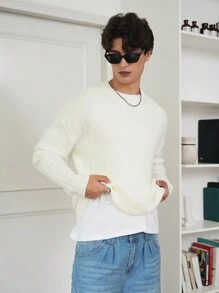 Manfinity Hypemode Men's Casual Solid Color Long Sleeve Knitted Sweater, Autumn & Winter