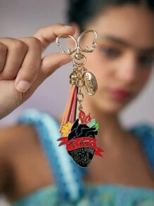 Frida Kahlo X SHEIN 心形和字母图案彩色流苏钥匙扣包包饰品、礼物、情人节 - 彩色 - 查看 3