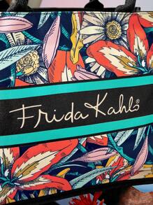 Frida Kahlo X SHEIN 花卉字母图案手提包 - 彩色 - 查看 6