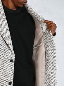 SUMWON Luxury Speckled Tweed Winter Overcoat Long Length Italian Style Designer Button Front Classic Fit Professional Business Formal Outerwear - Light Grey - View 6