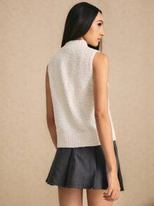 Poéselle Chaleco de punto con cierre de cremallera de unicolor para mujer, para otoño e invierno FW24 - Gris Claro - Ver 4