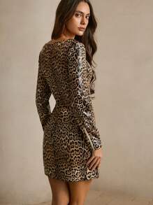 Anewsta Bodycon PU Leather Long Sleeve Mini Dress - Red - View 3