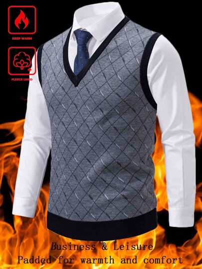 Manfinity Homme Men Thermal Lined Knitted Sweater Vest, For Fall Winter