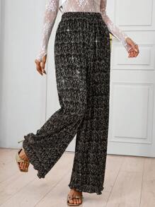 SHEIN Clasi 女式金属箔褶皱阔腿休闲裤 - 彩色 - 查看 1