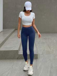 DAZY Women's Casual Brushed Skinny Leggings, Autumn/Winter Women Fleece Tights - Royal Blue - View 3