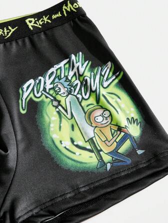 Rick and Morty X SHEIN 3 件装男士卡通人物 & 字母印花平角内裤