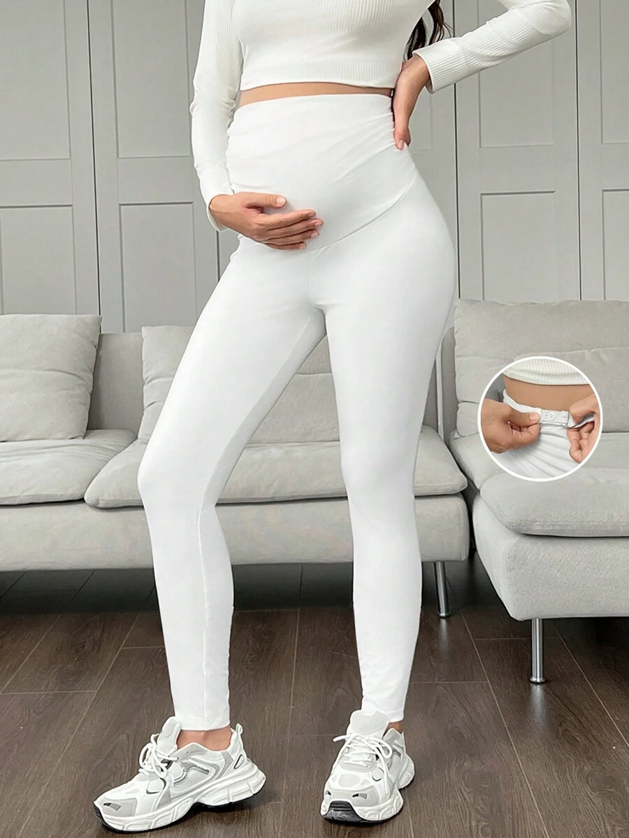 SHEIN 1 pieza Leggings casuales de maternidad de unicolor con cintura ajustable