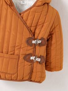 SHEIN 男婴拉链保暖内衬连帽羽绒服，适合冬季、秋季穿着 - 棕色 - 查看 6