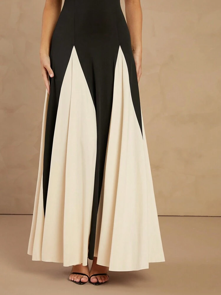 L'Amorae Vestido Elegante Preto e Branco com Alças Finas - Preto e Branco - Visão 5