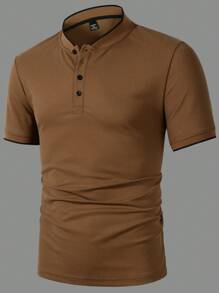 Manfinity Homme Camiseta polo de manga corta y cuello a rayas casual de verano para hombre - Marrón - Ver 4