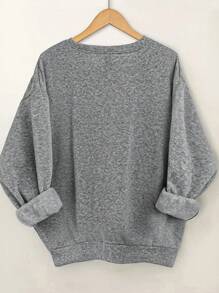 SHEIN LUNE Bluza damska w dużym rozmiarze z okrągłym dekoltem i długim rękawem, z nadrukiem w litery, na jesień i zimę - Szary - Zobacz 2