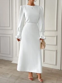 EURMUSE Frenchy Frill Sleeve Maxi Dress With Lining - White - View 4