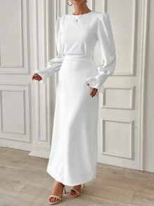 EURMUSE Frenchy Frill Sleeve Maxi Dress With Lining - White - View 5