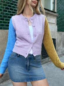 Forever 21 Fall Women Sweaters Cardigan, 70s Winter Colorblock Cardigan Fall - Multicolor - View 4