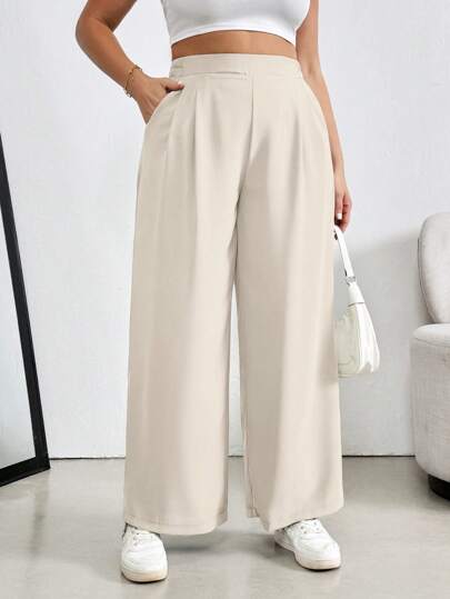 SHEIN Essnce 大码女式阔腿宽松裤，配有腰带和口袋