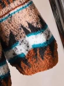 SHEIN 2pcs Baby Boys'  Long Sleeve Sweatshirt And Pants Set With Plush Retro Pattern