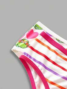 TEENAGE MUTANT NINJA TURTLES | SHEIN 2pcs Young Girl Cartoon & Heart Striped Print Ringer Briefs - Multicolor - View 5