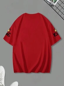 Claim Dot Loose Fit Men Cartoon & Slogan Graphic Drop Shoulder T-Shirt - Red - View 2