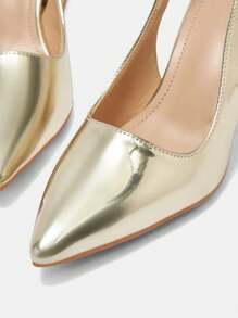 CUCCOO BIZCHIC Women's Fashion Gold Pointy Toe Thick High Heel Pumps For Commuting, Dating, Party, Wedding, Vacation Spring Shoes Spring Break Easter For Christmas Spring Shoes - Gold - View 7