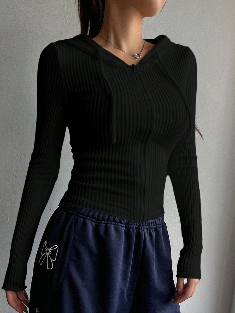 DAZY Women's Slim Fit Hooded T-Shirt, New Arrival Autumn Women Jacket,Fall Women Clothes - Black - View 1