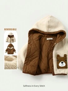 Cozy Pixies Omkeerbare Cartoon Bear Ear Hoodie Dikke Thermische Gevoerde Buitenkleding Voor Babyjongen