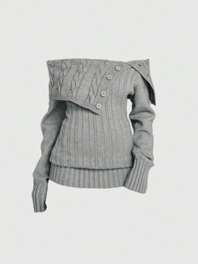 Pull court côtelé à encolure dégagée style Y2K pour femmes, top à manches longues