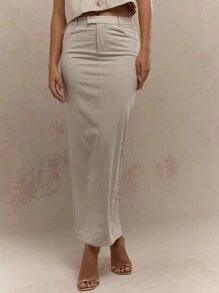 MISSGUIDED Falda larga con hendidura en la parte trasera del bajo - Albaricoque - Ver 1