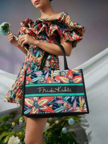 Frida Kahlo X SHEIN 花卉字母图案手提包 - 彩色 - 查看 5