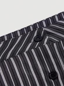 SHEIN X  Ignacia Antonia GENKIRA Women's Sexy Off The Shoulder Striped Long Sleeve Crop Shirt Fall Cloth For Women - Multicolor - View 3