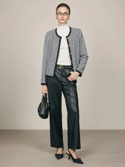 BizChic Women's Black Long Sleeve Jacket, Elegant Commuter Style Suitable For Thanksgiving, Christmas