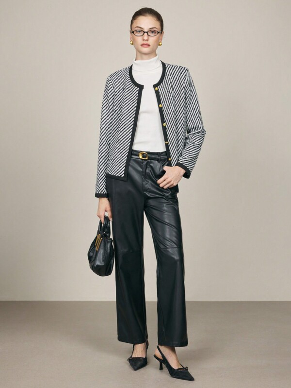 BizChic Chaqueta de manga larga negra para mujer, estilo elegante de commuter adecuada para Acción de Gracias y Navidad