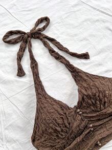 Soleia 针织纹理修身 V 领工字背心上衣和褶皱分层下摆迷你裙女式 2 件套，休闲夏日度假装